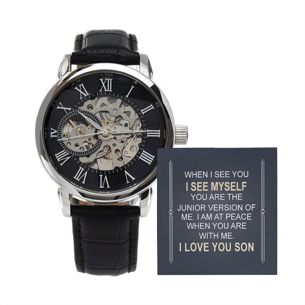 Men's Openwork Watch With Special Message Card Personalized Gift Son - Sentimental Gift Son, Graduation, Birthday Gift Son - Men's Skeleton Watch Luxury Watch Gift Him