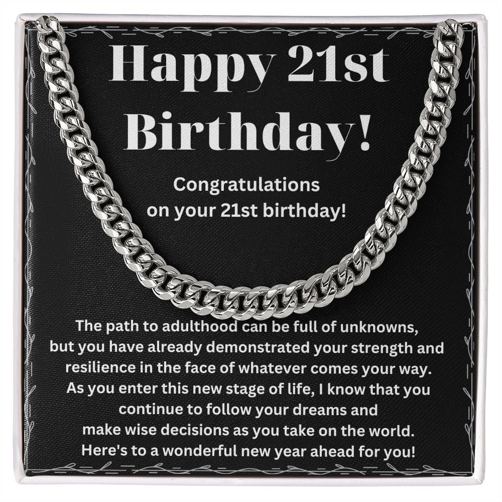 Add a Touch of Elegance to His Style with Our Cuban Link Chain Necklace - A Unique and Memorable 21st Birthday Gift