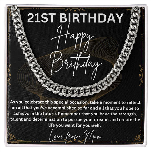 21st Birthday Gifts for Him - Cuban Link Chain Necklace in Stainless Steel