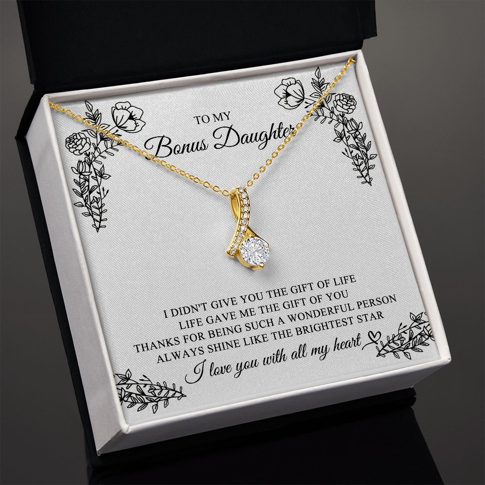 To My Bonus Daughter, Bonus Daughter Gift, Alluring Beauty Necklace, 14k White Gold Gift JWSN110762