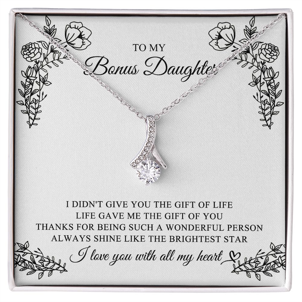 To My Bonus Daughter, Bonus Daughter Gift, Alluring Beauty Necklace, 14k White Gold Gift JWSN110762