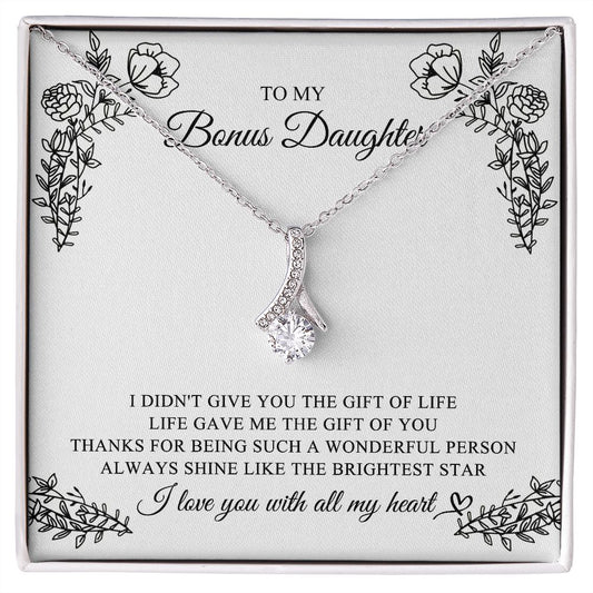 To My Bonus Daughter, Bonus Daughter Gift, Alluring Beauty Necklace, 14k White Gold Gift JWSN110762