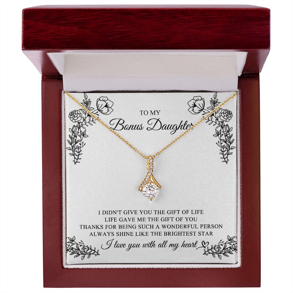 To My Bonus Daughter, Bonus Daughter Gift, Alluring Beauty Necklace, 14k White Gold Gift JWSN110762
