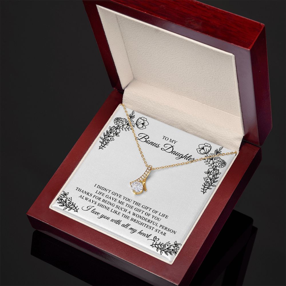 To My Bonus Daughter, Bonus Daughter Gift, Alluring Beauty Necklace, 14k White Gold Gift JWSN110762