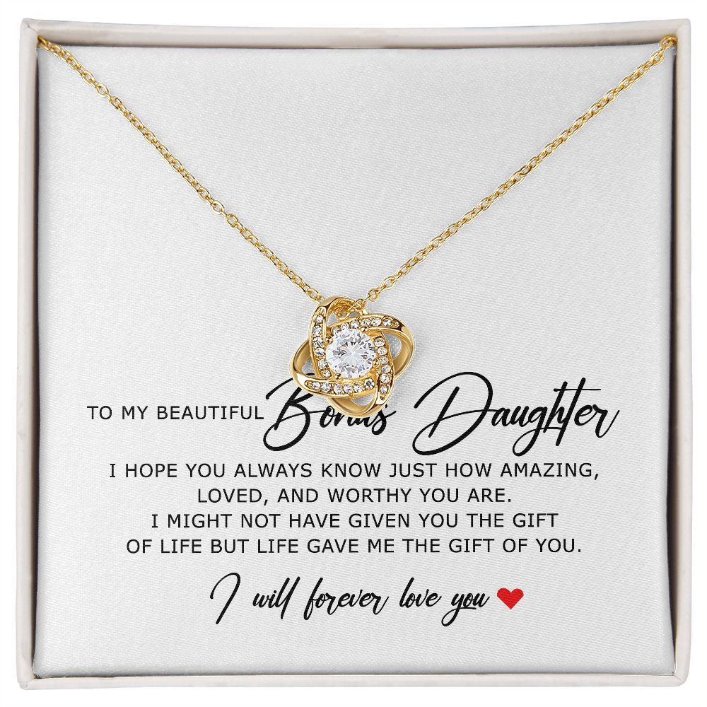 To My Beautiful Bonus Daughter, Love Knot Necklace, Bonus Daughter Gifts, Adopted Daughter Necklace From Unbiological Mom