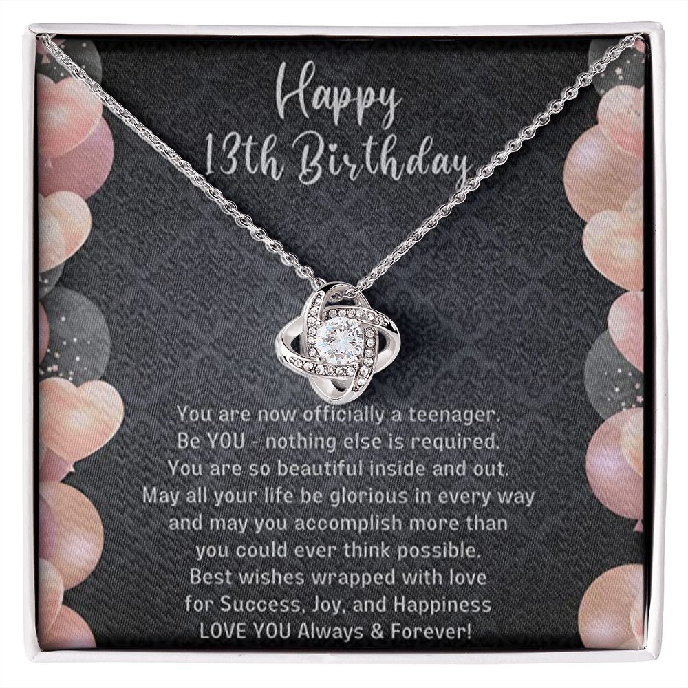 Birthday Gifts For Girls, Knot of Love White Gold Necklace With Meaningful Message, Birthday Gift Necklace Teenager
