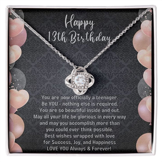 Birthday Gifts For Girls, Knot of Love White Gold Necklace With Meaningful Message, Birthday Gift Necklace Teenager