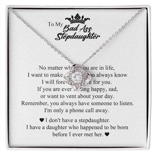 To My Bad Ass Step Daughter, Gifts for Stepdaughter, Step Daughter Gifts, Love Knot Necklace, Jewelry Card for Her, Love Knot Necklace, To My Bonus Daughter From Stepmom Stepdad
