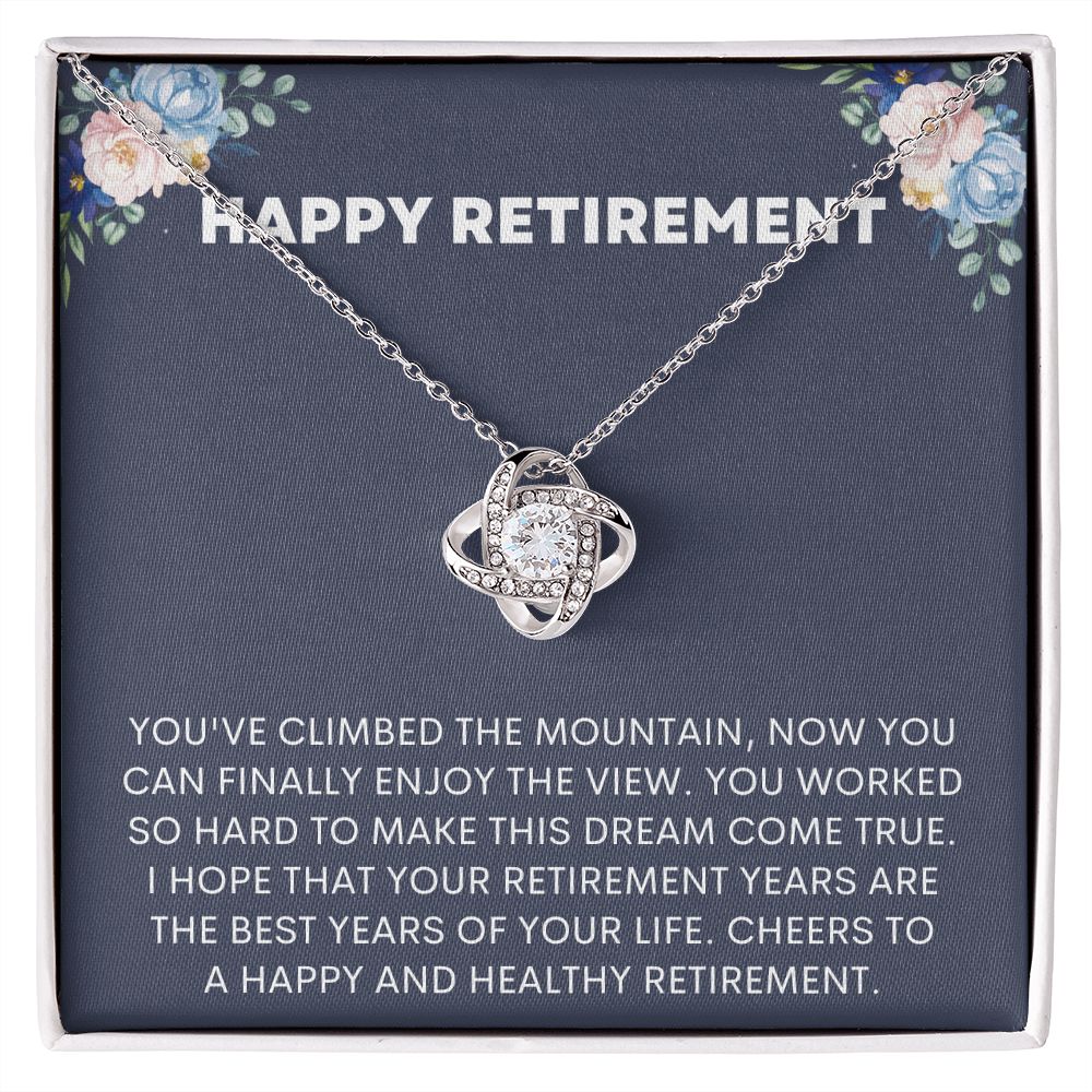 Celebrate a woman's retirement with this beautiful necklace that conveys heartfelt wishes for a happy and fulfilling retirement. Made with high-quality materials, this necklace features a delicate chain and a pendant that reads "Retirement Wishes" in eleg