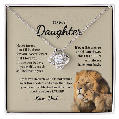 Daughter Gifts From Dad,To My Daughter Lion Dad And Daughter Necklace, Love Knot Necklace Birthday Gift for Daughter From Dad, Christmas Gift For Daughter Necklace, Father Daughter Necklace
