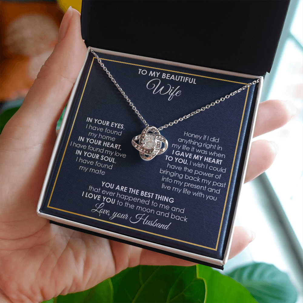 To My Wife Love Knot Necklace Wife Birthday Gift Ideas, Necklace For Wife From Husband, Message Card and Gift Box