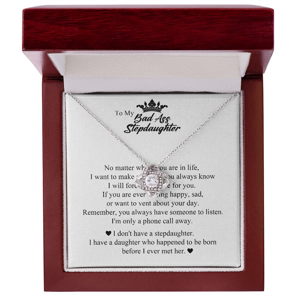 To My Bad Ass Step Daughter, Gifts for Stepdaughter, Step Daughter Gifts, Love Knot Necklace, Jewelry Card for Her, Love Knot Necklace, To My Bonus Daughter From Stepmom Stepdad