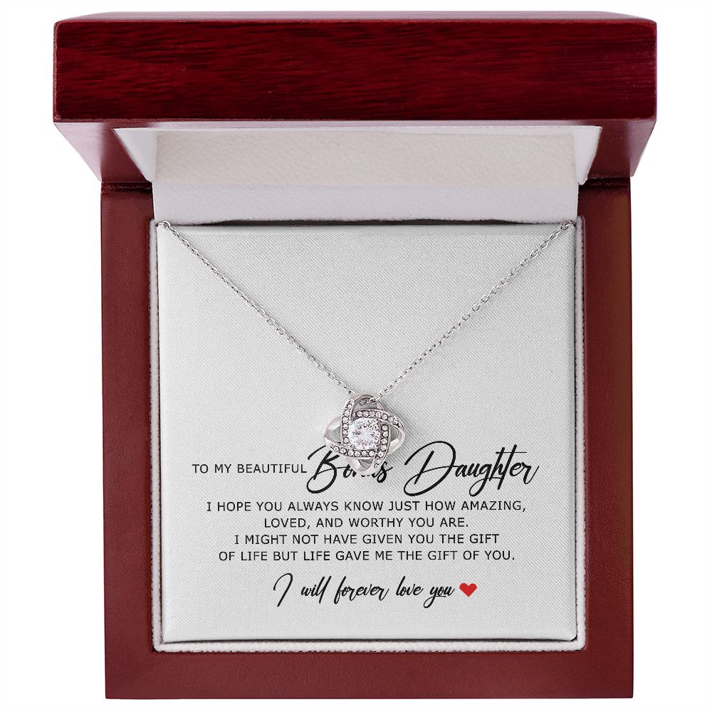 To My Beautiful Bonus Daughter, Love Knot Necklace, Bonus Daughter Gifts, Adopted Daughter Necklace From Unbiological Mom