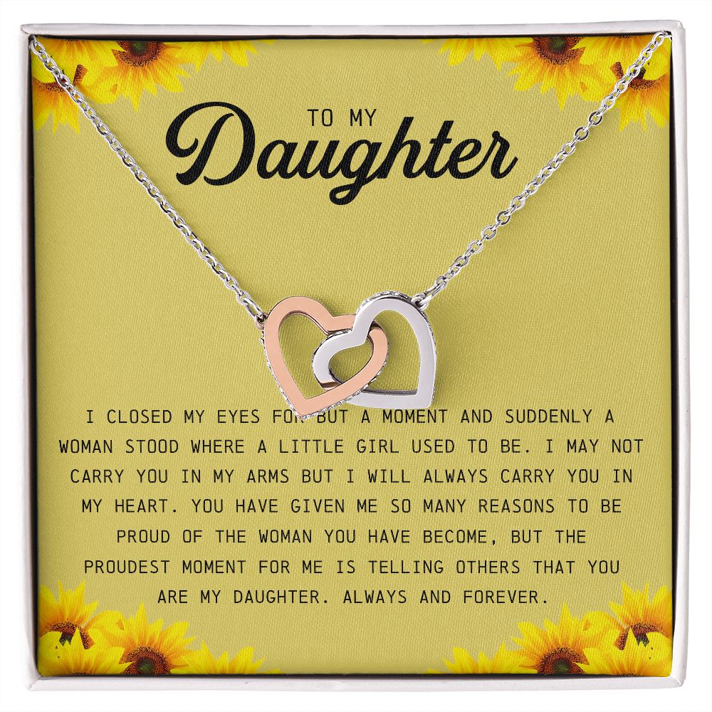 To My Daughter, Interlocking Hearts Necklace, Unique Jewelry Card for Her, Best Birthday Christmas Gift Idea, Graduation Gift, Daughter Gift from Dad / Mom