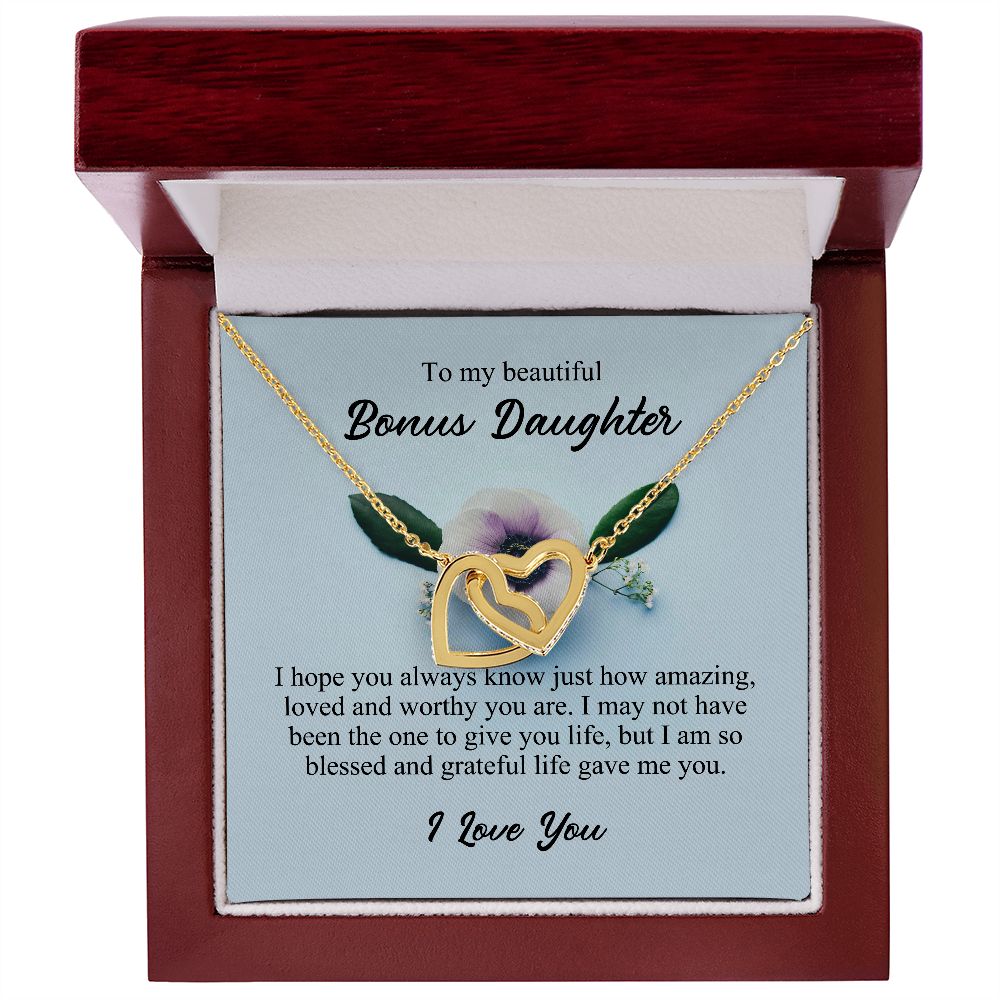 To My Beautiful Bonus Daughter, Interlocking Hearts Necklace, Stepdaughter Gifts From Stepmom, Necklace Jewelry Gift for Birthday Christmas JWSN110760