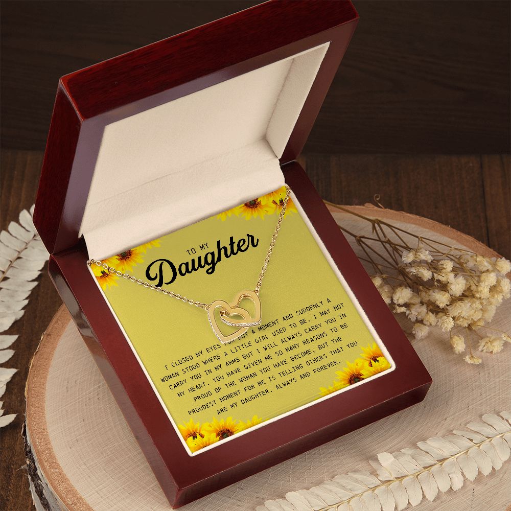 To My Daughter, Interlocking Hearts Necklace, Unique Jewelry Card for Her, Best Birthday Christmas Gift Idea, Graduation Gift, Daughter Gift from Dad / Mom