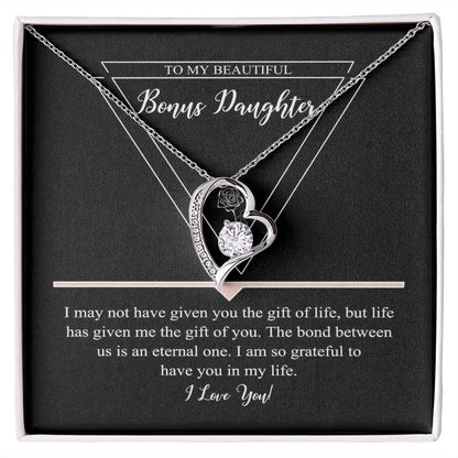 Bonus Daughter Necklace, Gift for Bonus Daughter, Bonus Daughter Jewelry -Forever Love Necklace + Gift Box Message JWSN110763 B0BLP6X2ZK