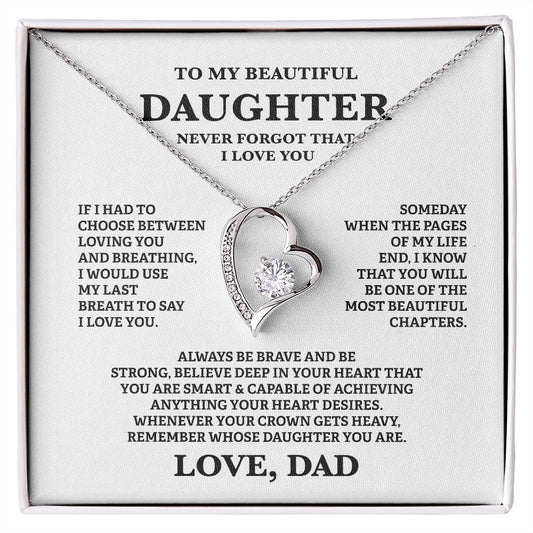 Gift For Daughter From Dad - To My Beautiful Daughter Cubic Zirconia Crystal Forever Love Necklace