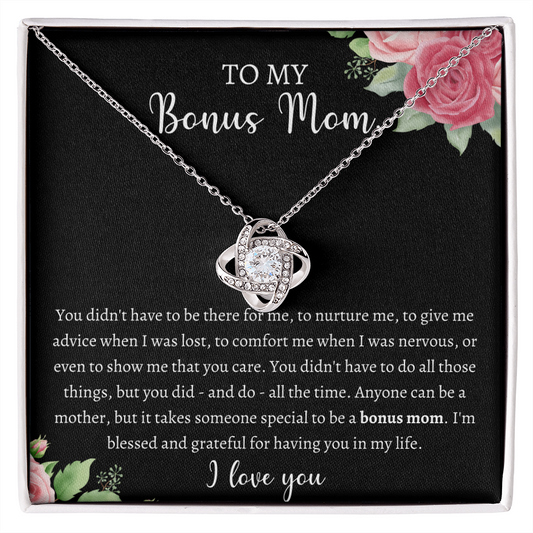 Gift for Bonus Mom Necklace Love Knot Jewelry Box Message Mother's Day Birthday B0B5LZX488