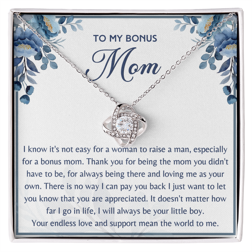 Gift for Bonus Mom from Son Necklace Love Knot Jewelry Box Message Mother's Day Birthday
