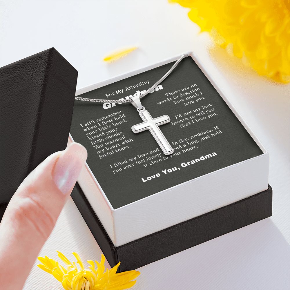 I Love My Grandson Cross Necklace silver chain, gold chain, gifts for him, gifts for her, special birthday gift, aesthetic jewelry