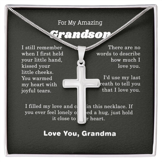 I Love My Grandson Cross Necklace silver chain, gold chain, gifts for him, gifts for her, special birthday gift, aesthetic jewelry