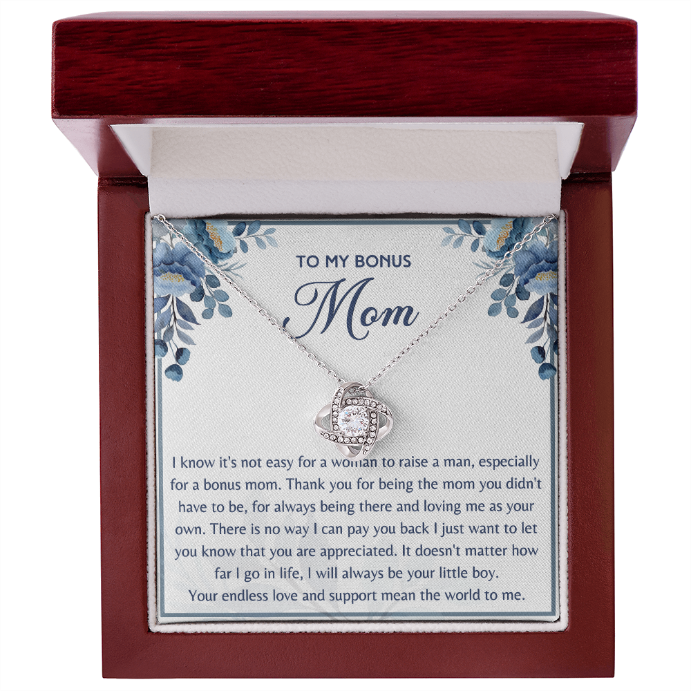 Gift for Bonus Mom from Son Necklace Love Knot Jewelry Box Message Mother's Day Birthday