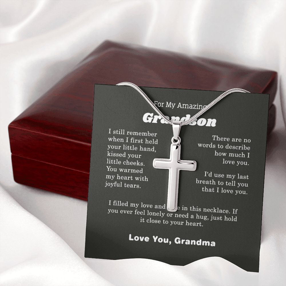 I Love My Grandson Cross Necklace silver chain, gold chain, gifts for him, gifts for her, special birthday gift, aesthetic jewelry