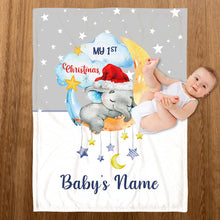 Load image into Gallery viewer, Personalized Christmas Gift Baby&#39;s Blanket Baby Elephant 1st Christmas
