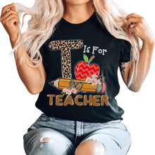 Load image into Gallery viewer, Personalization T Is For Teacher Shirt, Leopard Polka Dot Apple Teacher Life Shirt Alphabet Shirt, Gift For Teachers, Back To School Shirt, Custom Teacher Tshirt
