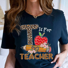 Load image into Gallery viewer, Personalization T Is For Teacher Shirt, Leopard Polka Dot Apple Teacher Life Shirt Alphabet Shirt, Gift For Teachers, Back To School Shirt, Custom Teacher Tshirt
