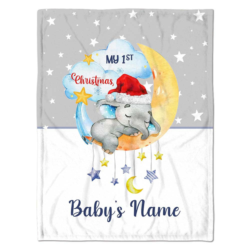 Personalized Christmas Gift Baby's Blanket Baby Elephant 1st Christmas