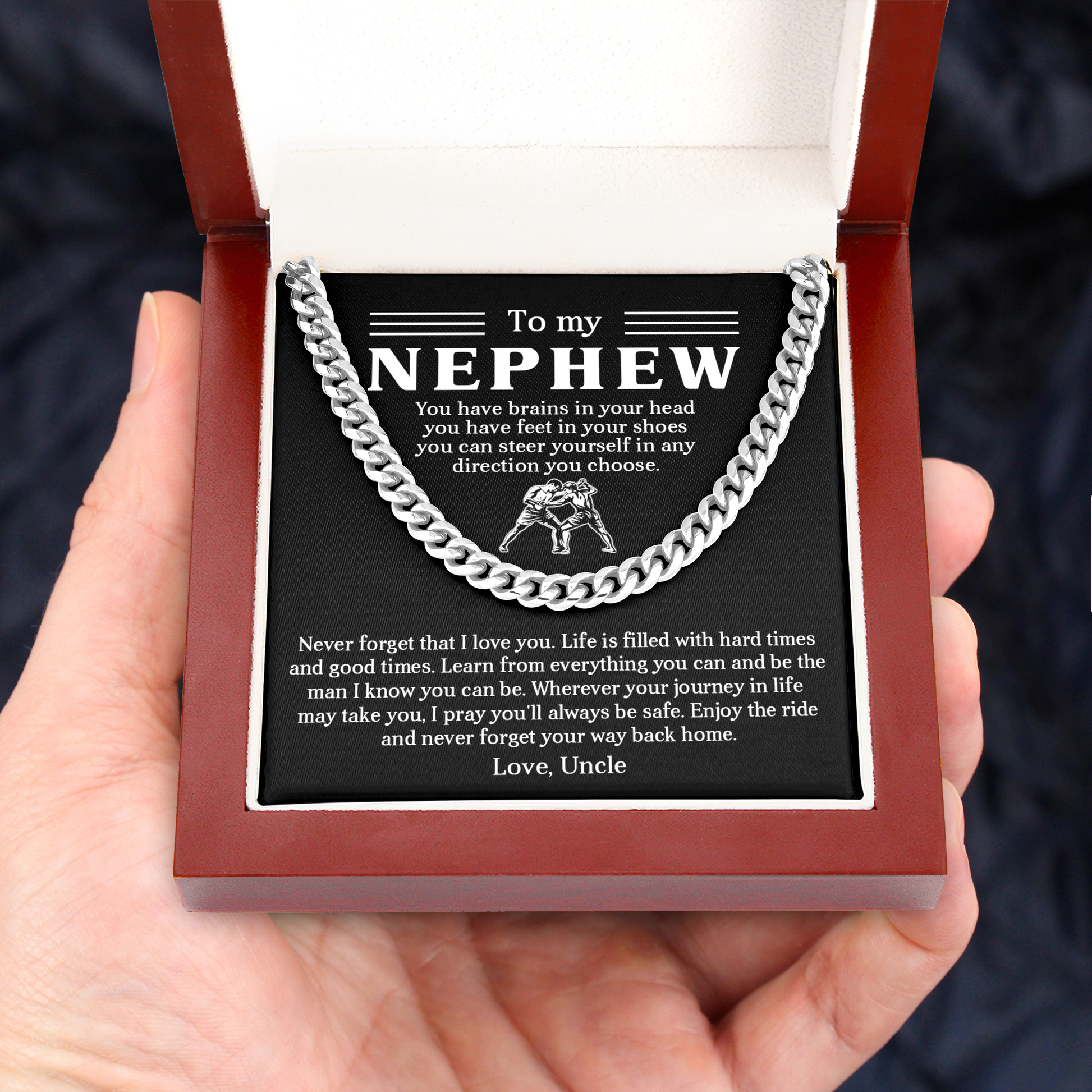Gift Cuban Necklace for Nephew- Enjoy the ride and never forget your way back home - JWshinee
