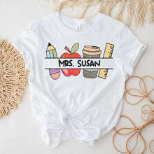 Load image into Gallery viewer, personalized teacher tshirt, teacher shirts, teacher shirts for women, kindergarten teacher shirts, preschool teacher shirts, 2nd grade teacher shirts, teacher t shirts, teacher shirts women elementary school, prek teacher shirts, 1st grade teacher shirts, custom teacher tshirt, tshirt teacher

